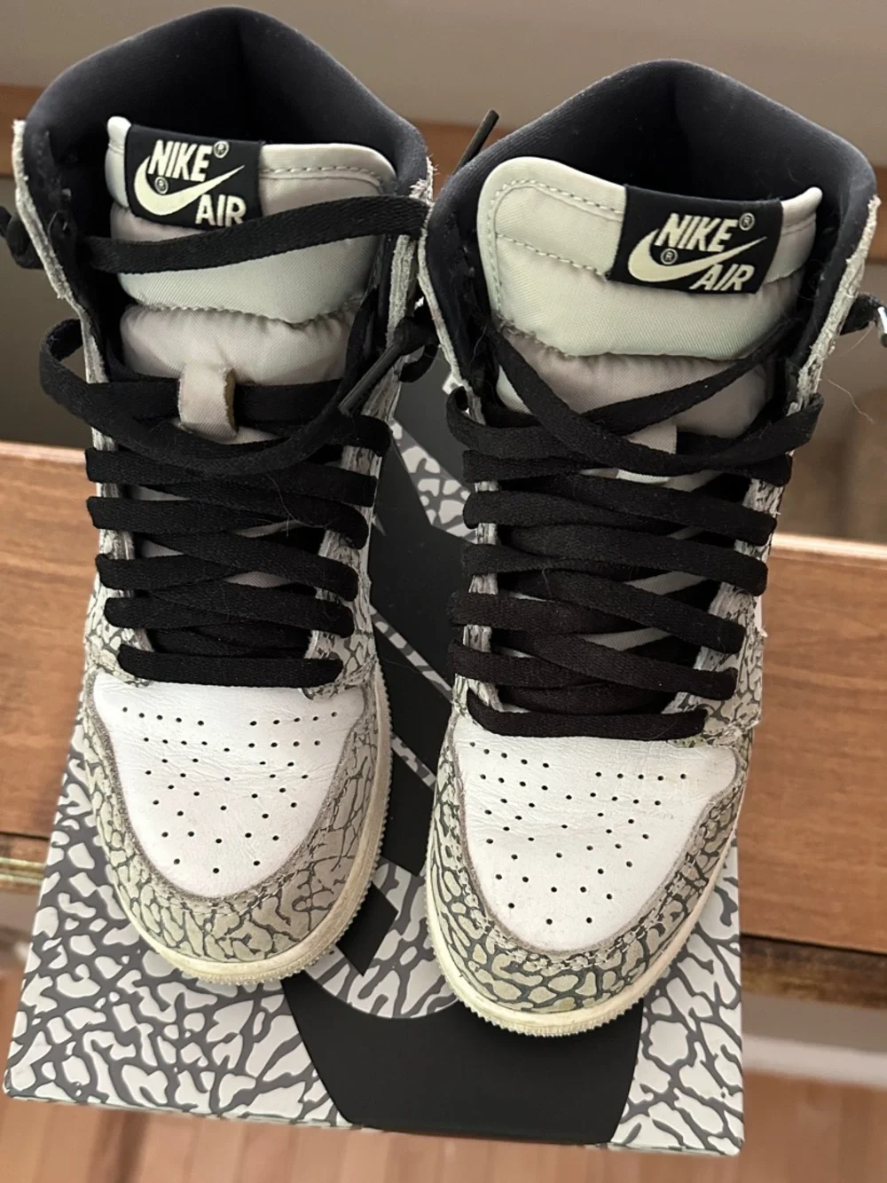 Nike Jordan High-Top Sneakers in White, Black, Grey Elephant Print